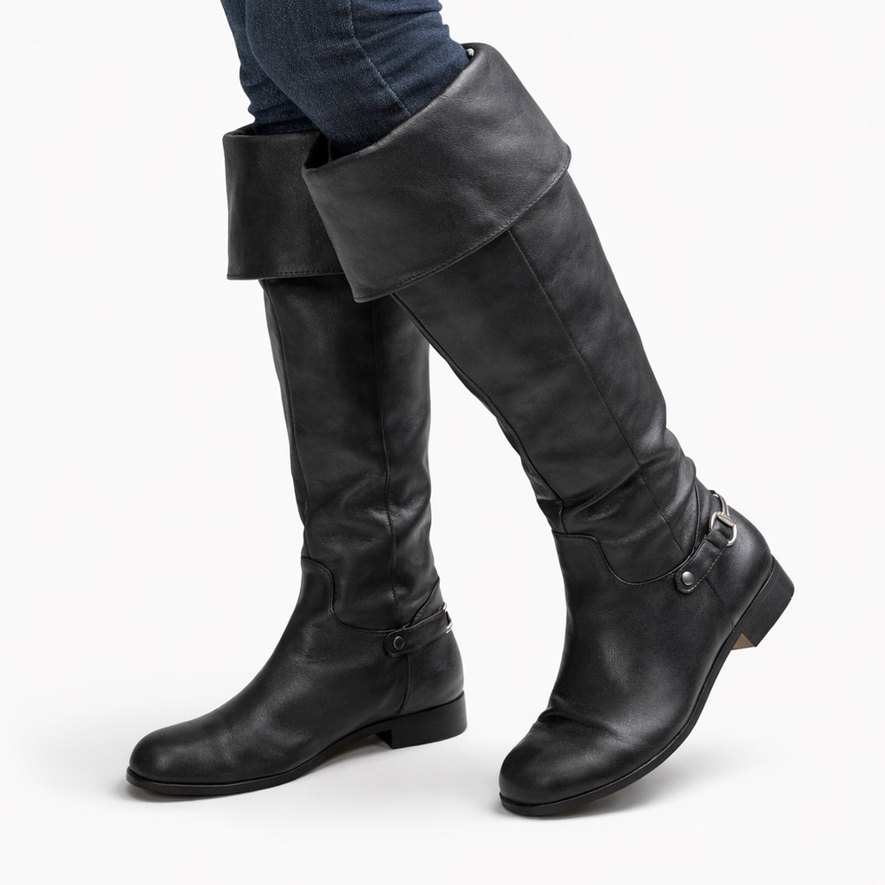 Ross Hommerson Black Leather Knee-High Boots Size 10